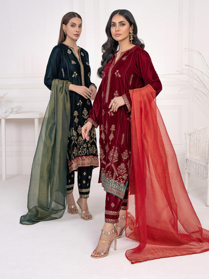 3 Piece Velvet Suit-Embroidered(Unstitched)