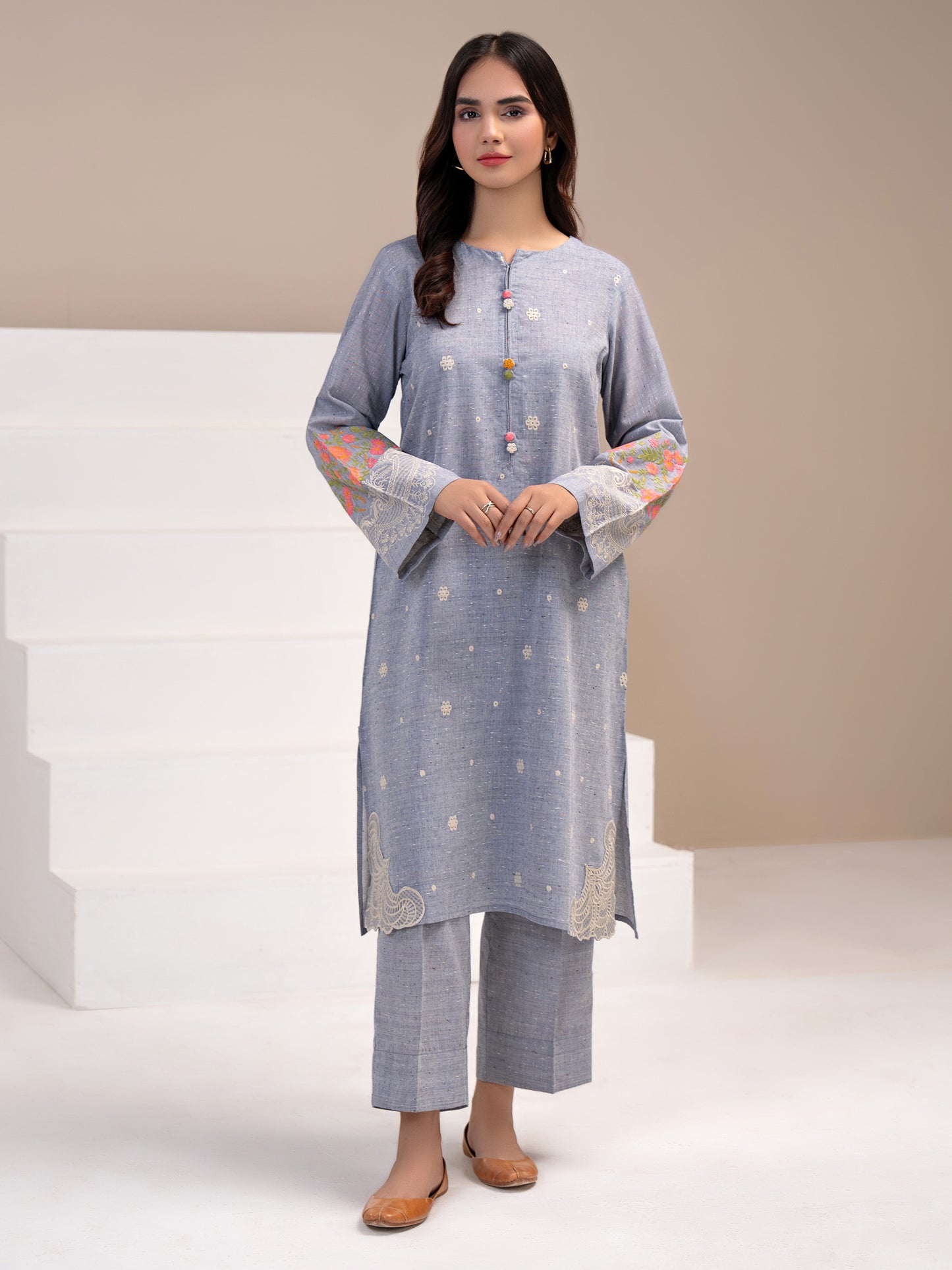 2 Piece Yarn Dyed Suit-Embroidered (Pret)