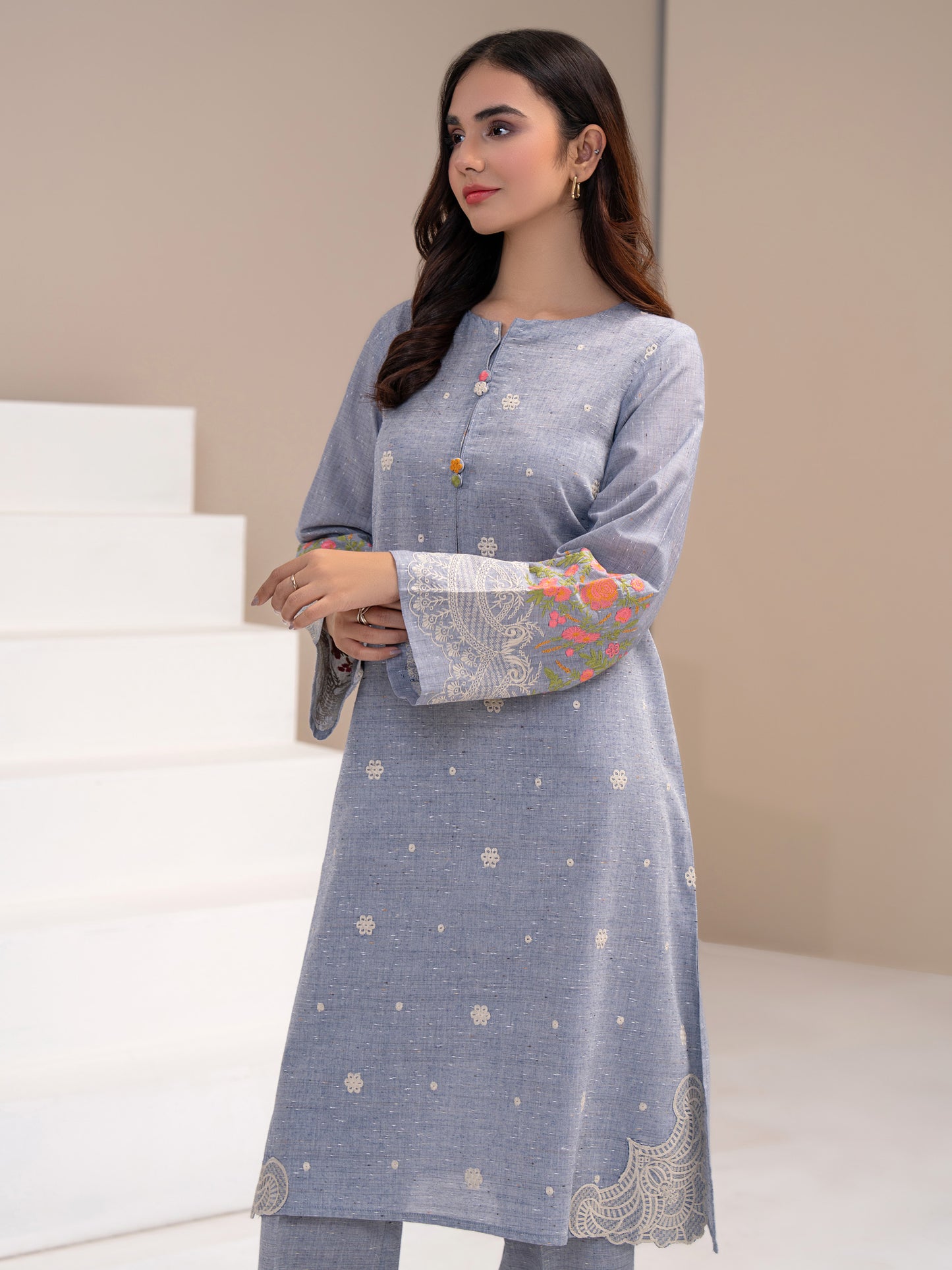 2 Piece Yarn Dyed Suit-Embroidered (Pret)