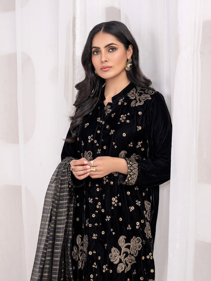 3 Piece Velvet Suit-Embroidered(Unstitched)