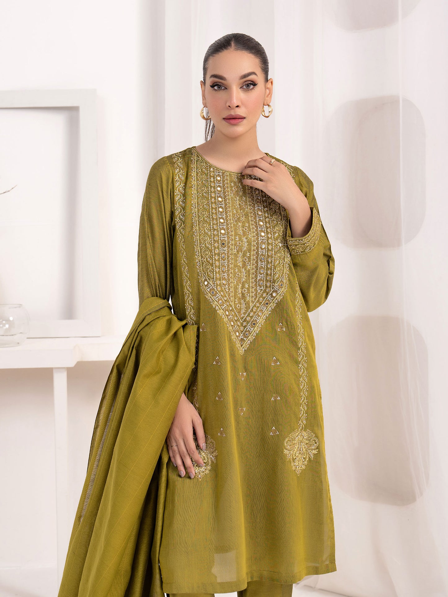 3 Piece Raw Silk Suit-Embroidered(Unstitched)