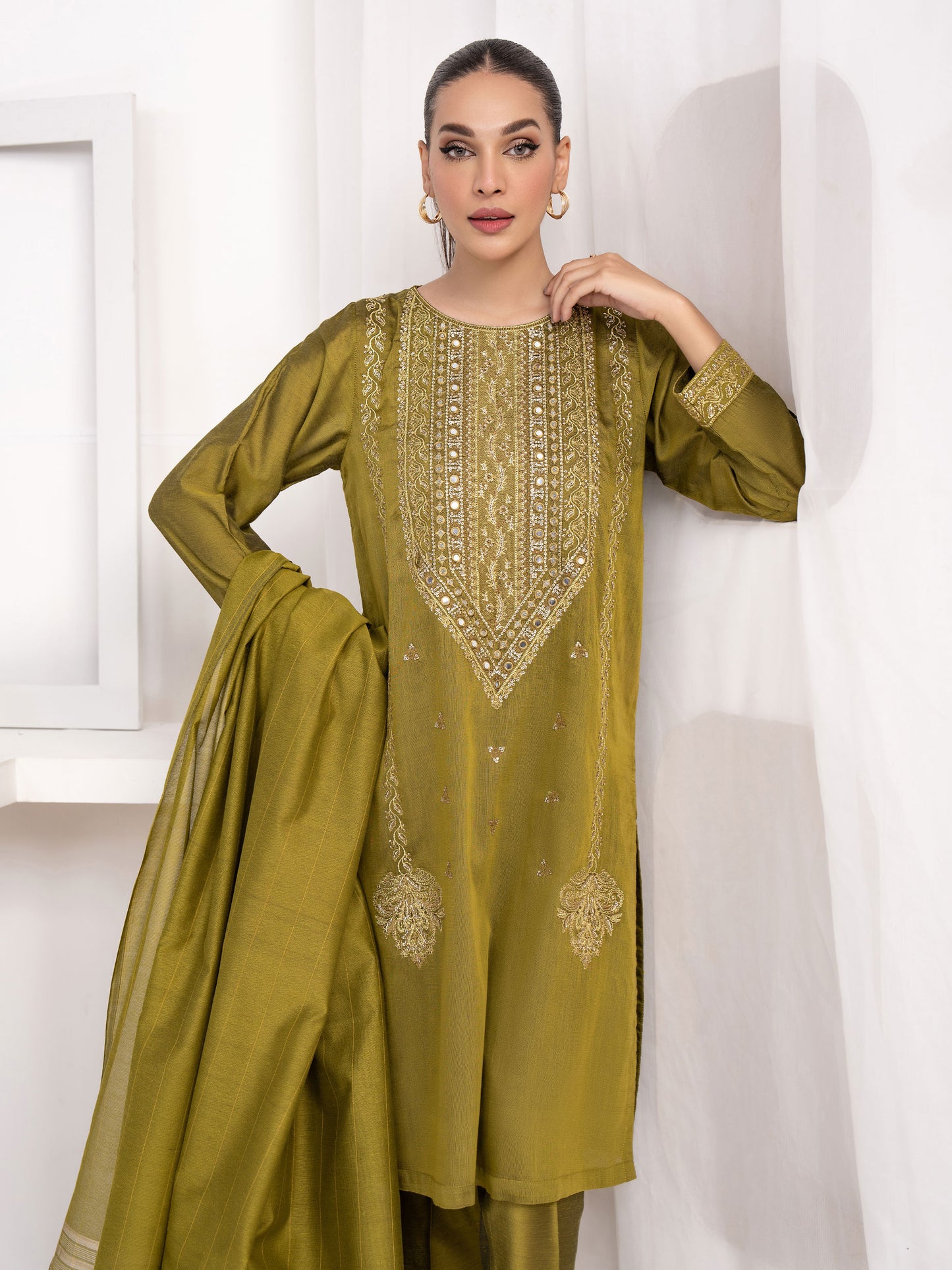 3 Piece Raw Silk Suit-Embroidered(Unstitched)