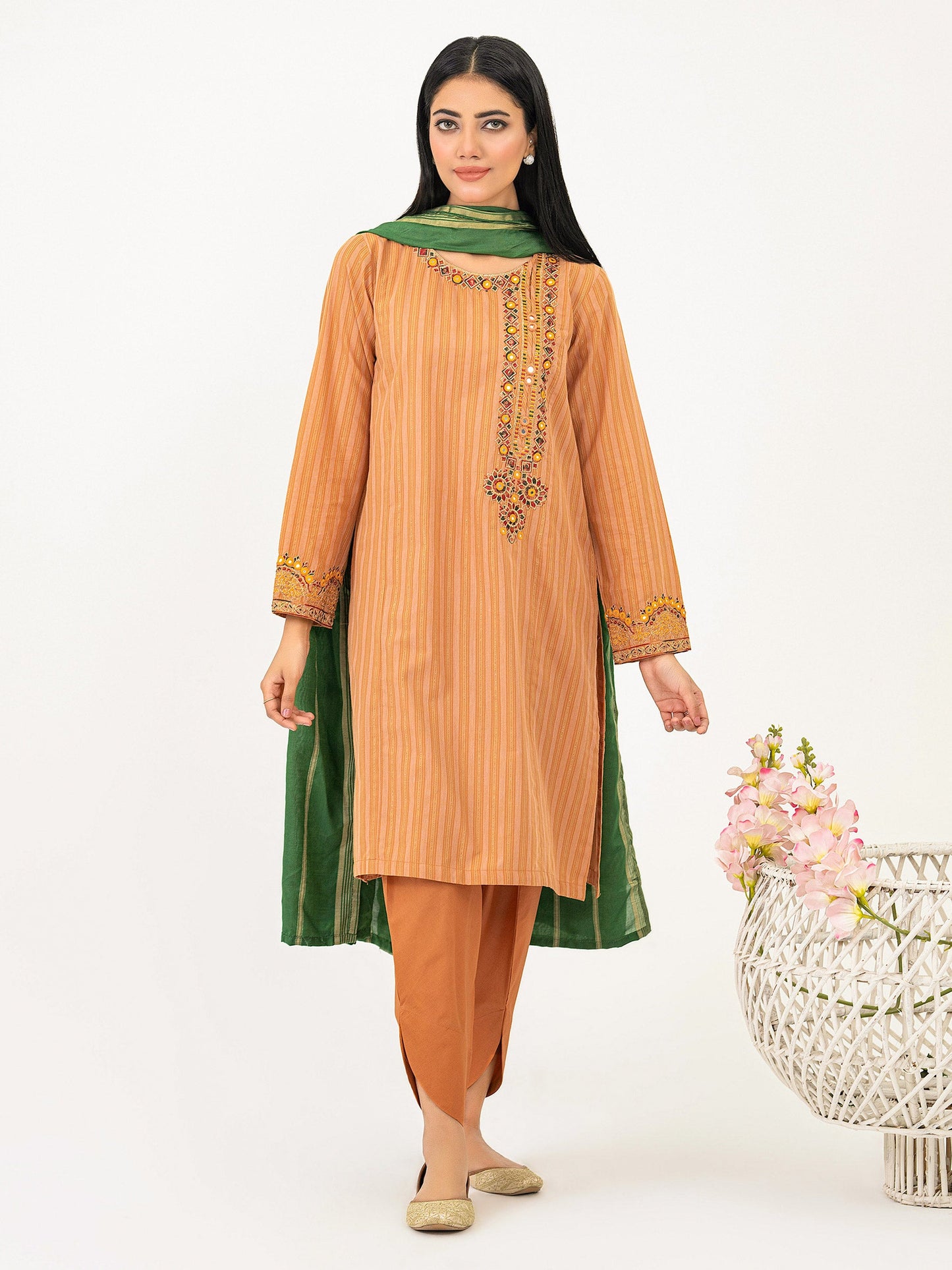 3 Piece Yarn Dyed Suit-Embroidered (Pret)
