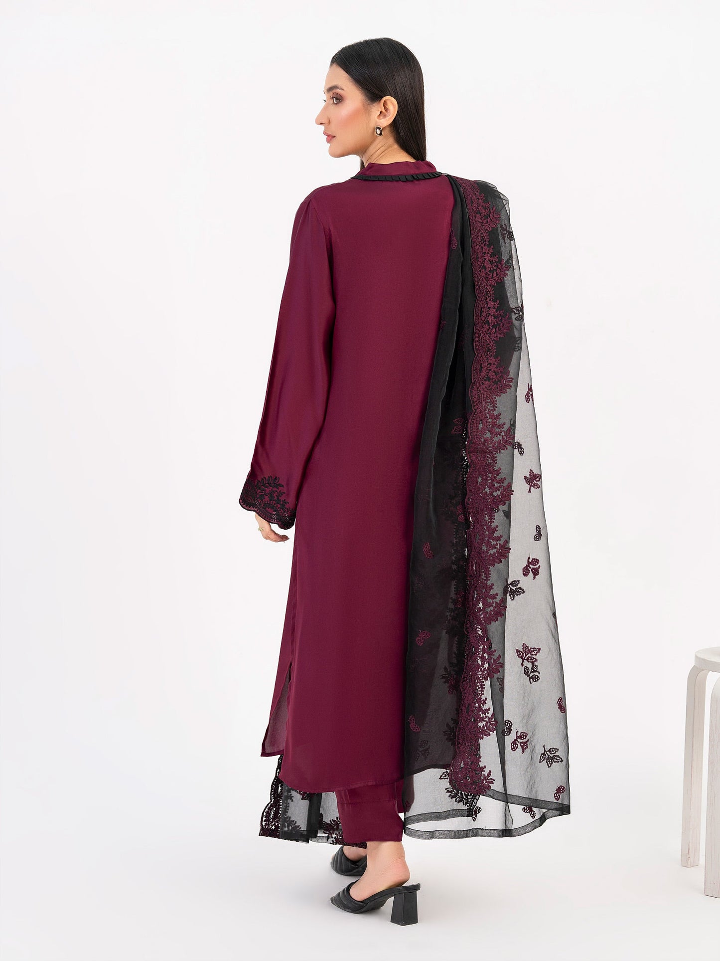 3 Piece Silk Suit-Embroidered (Pret)