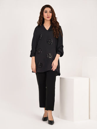 Raw Silk Top-Embroidered