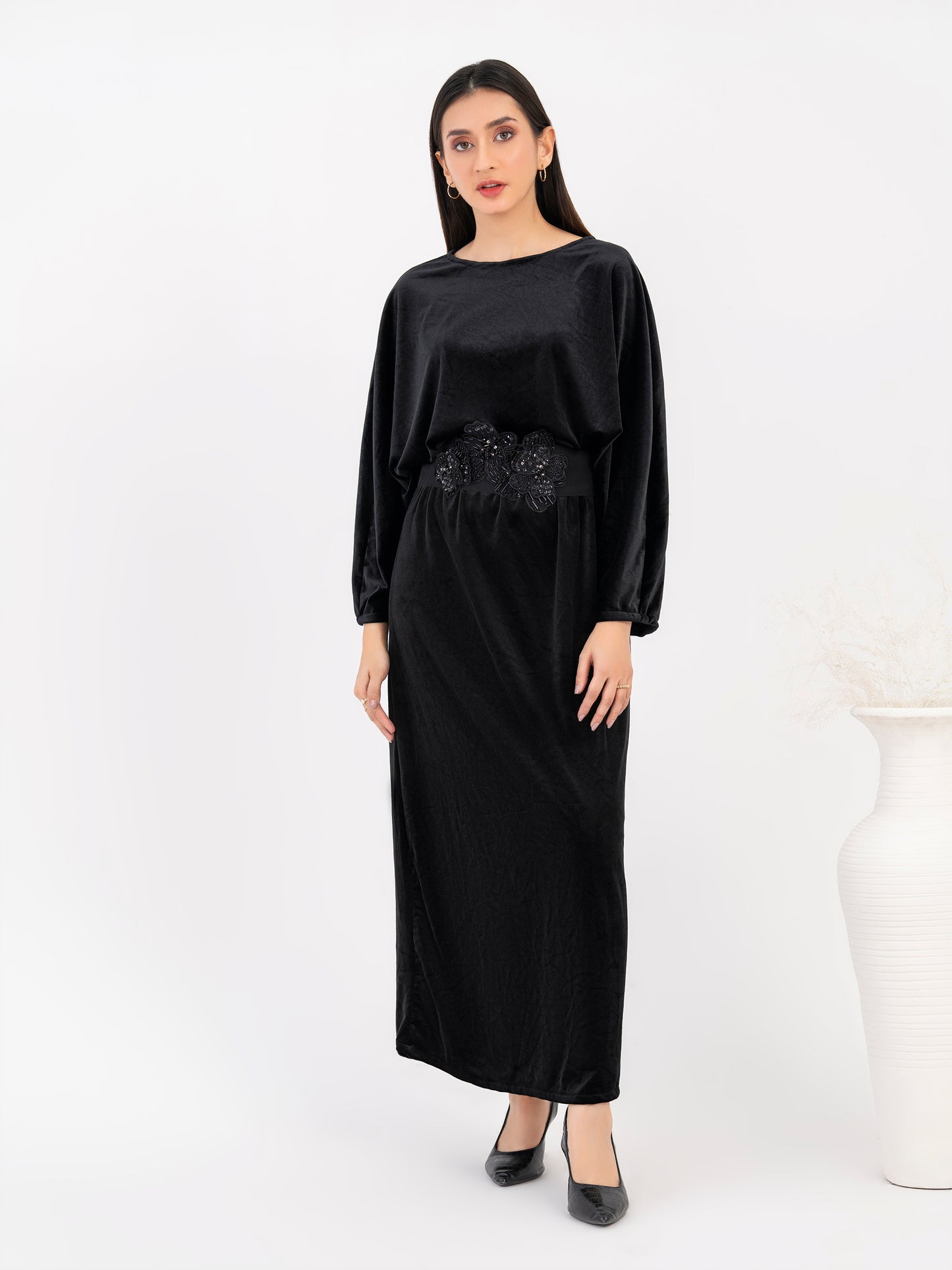 Velvet Dress-Embellished (Pret)