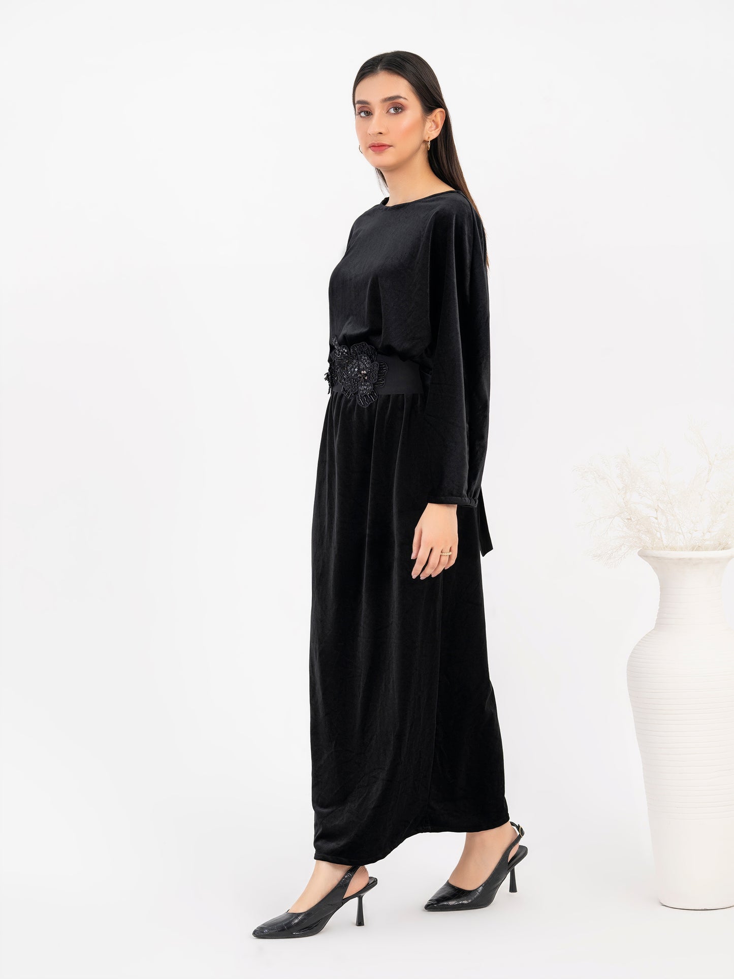 Velvet Dress-Embellished (Pret)