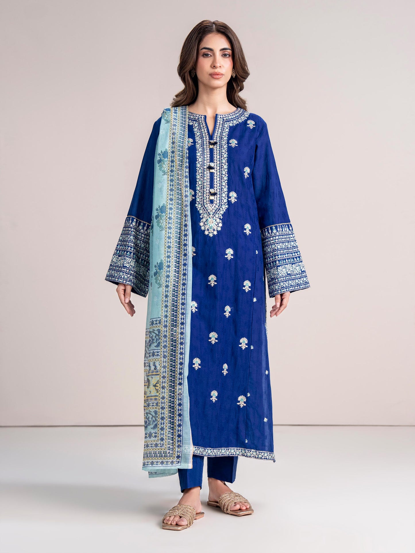 3 Piece Jacquard Suit- Embroidered (Pret)