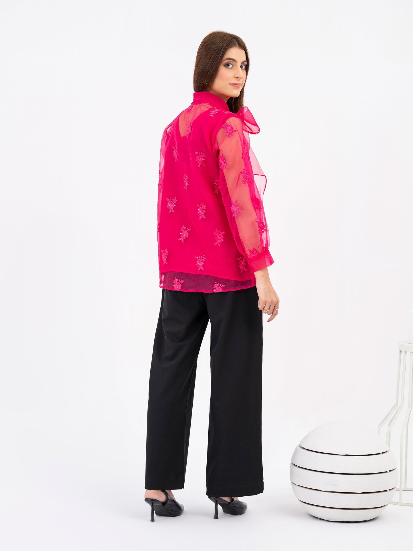 Organza Top With Inner-Embroidered