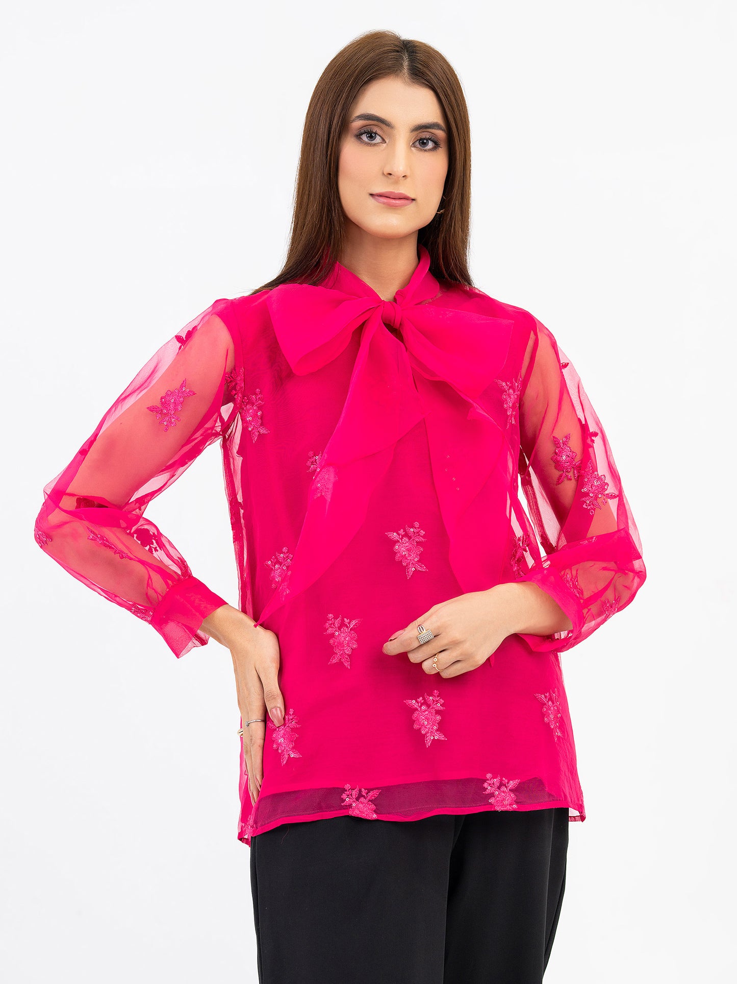 Organza Top With Inner-Embroidered