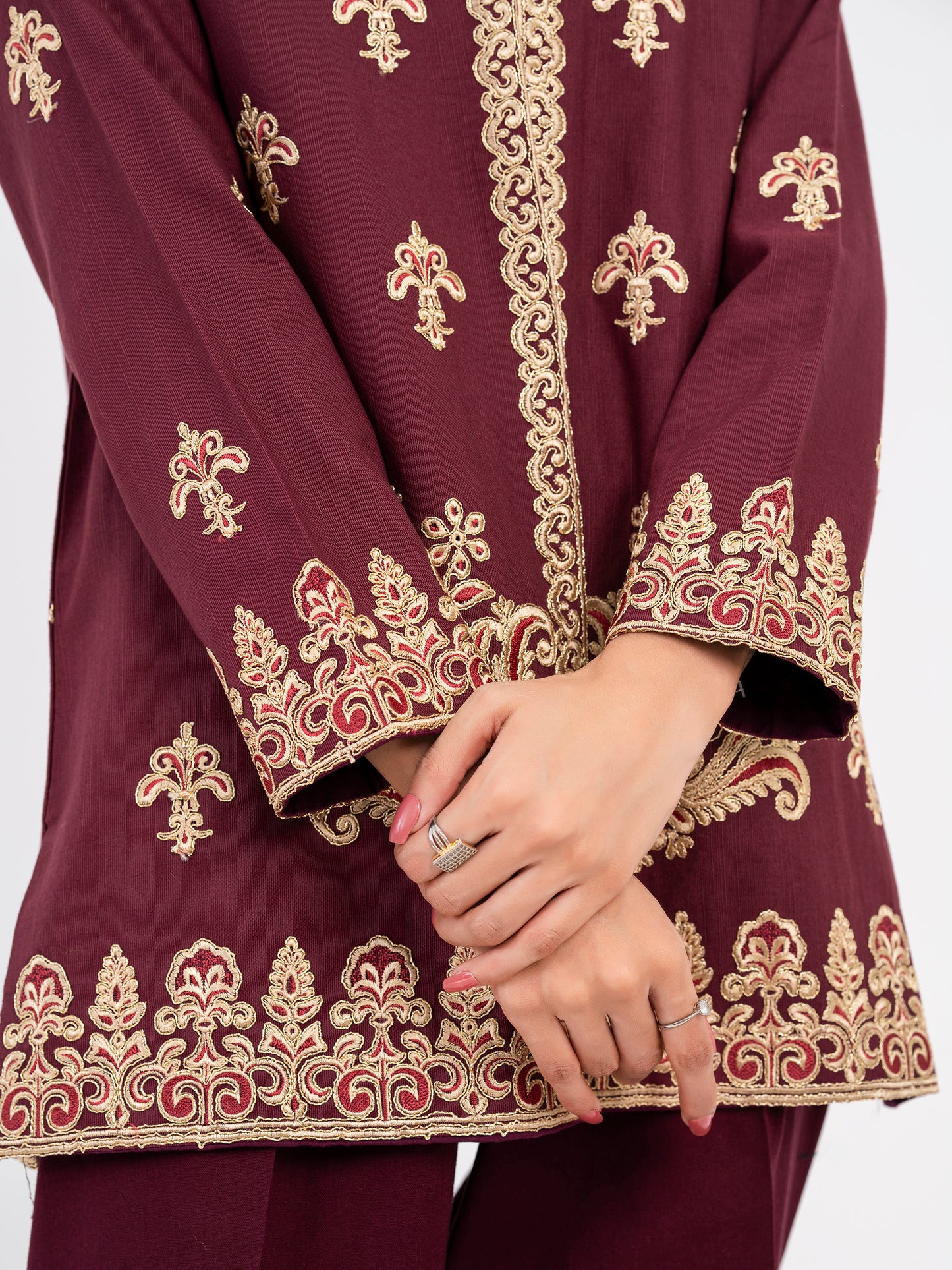 Embroidered Khaddar Jacket (Pret)