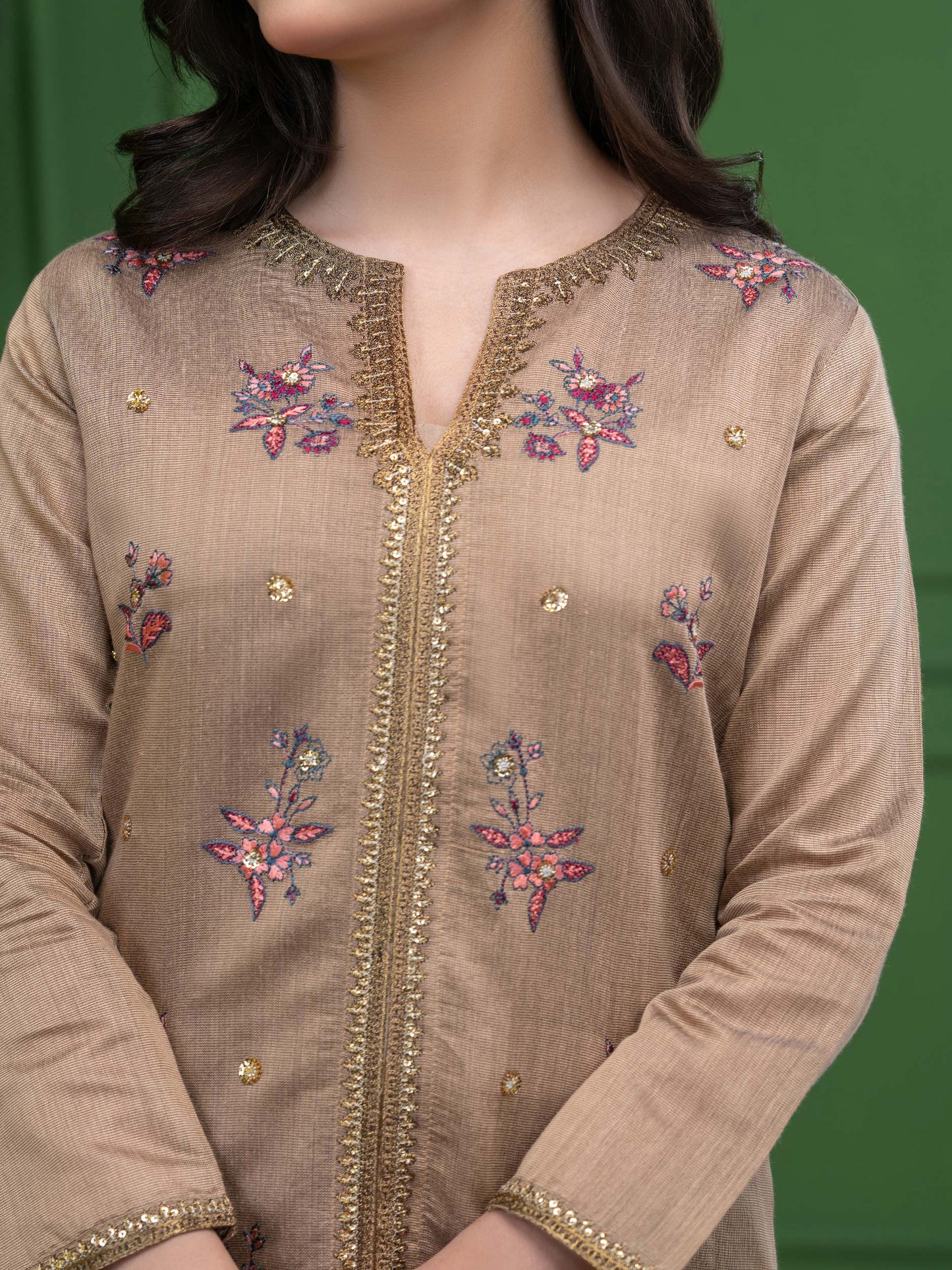 2 Piece Cotton Net Suit-Embroidered
