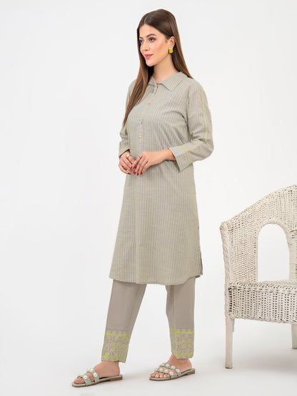 2 Piece Yarn Dyed Suit-Embroidered (Pret)