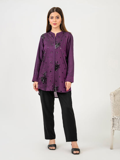 Raw Silk Kurti-Embroidered (Pret)