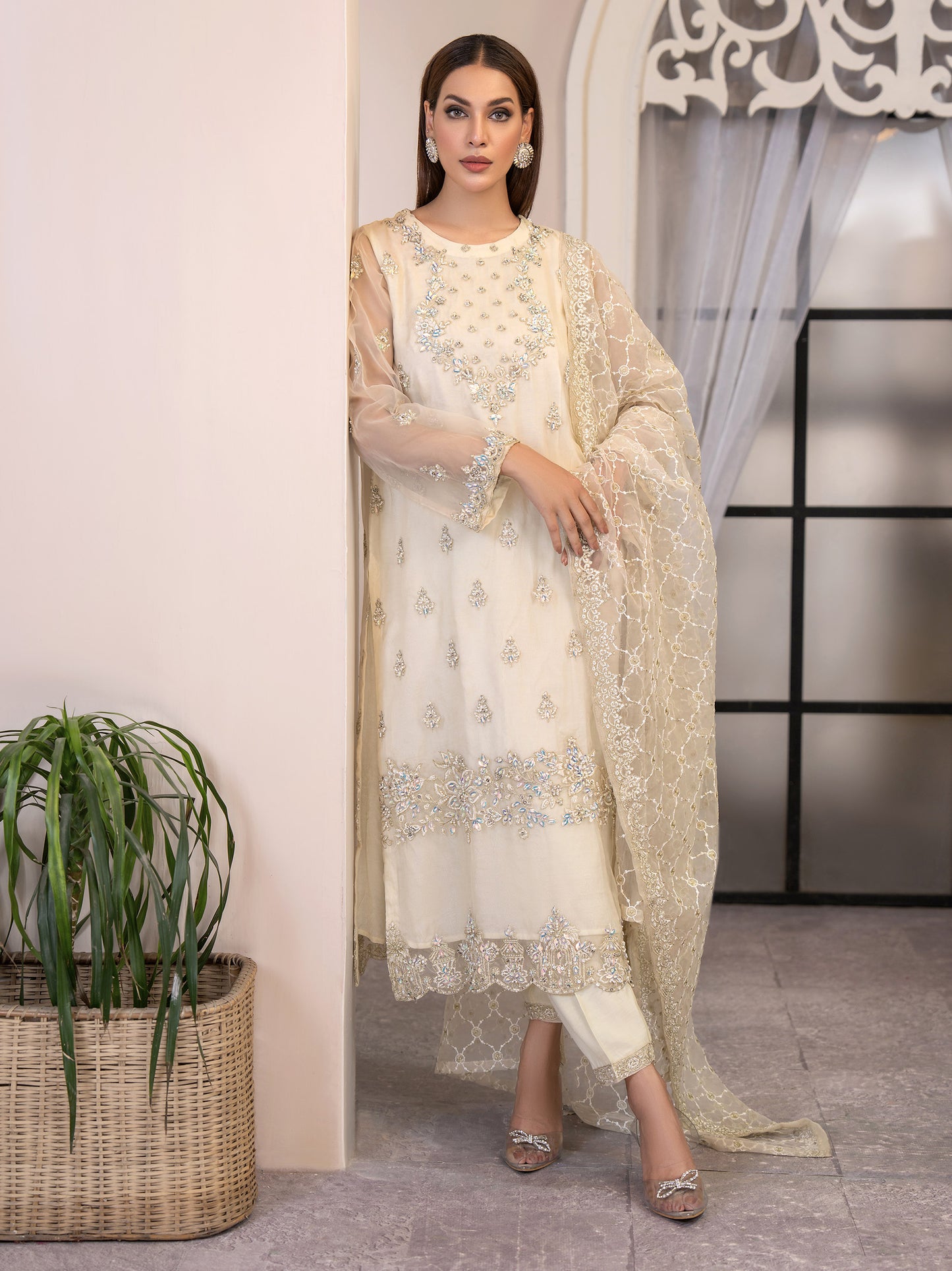 3 Piece Organza Suit-Embroidered(Pret)