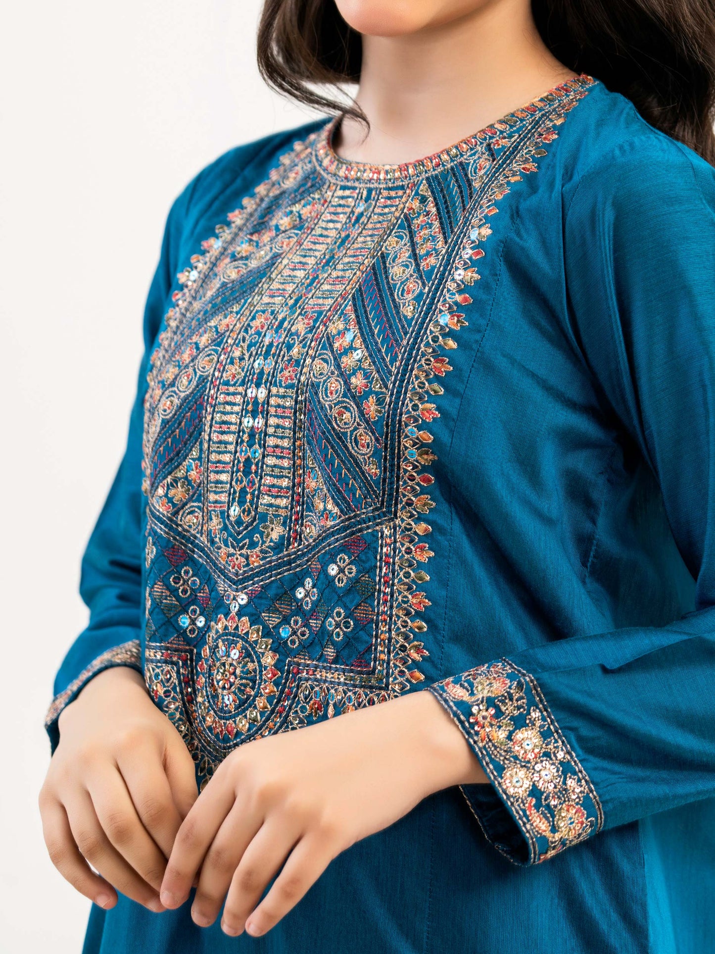 2 Piece Raw Silk Suit-Embroidered