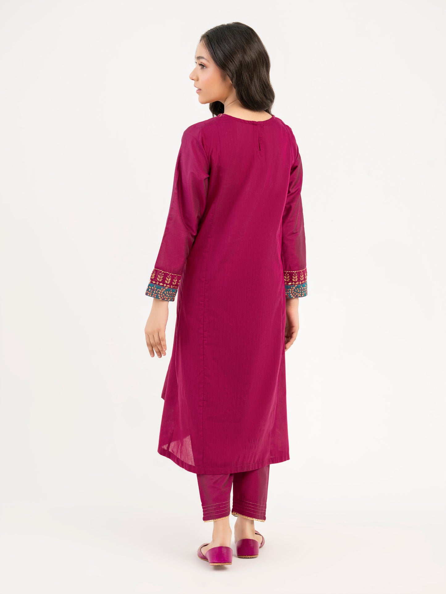 2 Piece Raw Silk Suit-Embroidered (Pret)