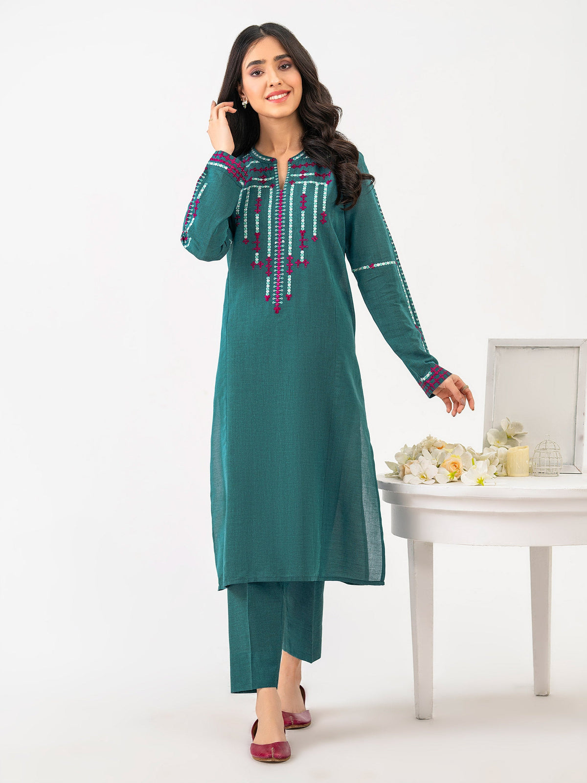 2 Piece Yarn Dyed Suit-Embroidered (Pret)