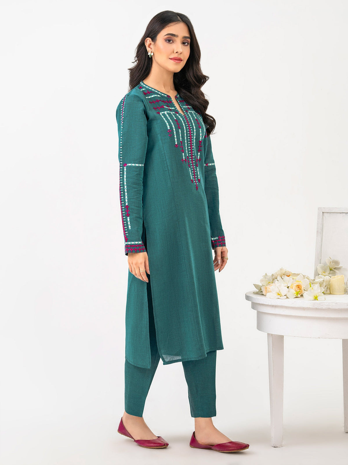 2 Piece Yarn Dyed Suit-Embroidered (Pret)