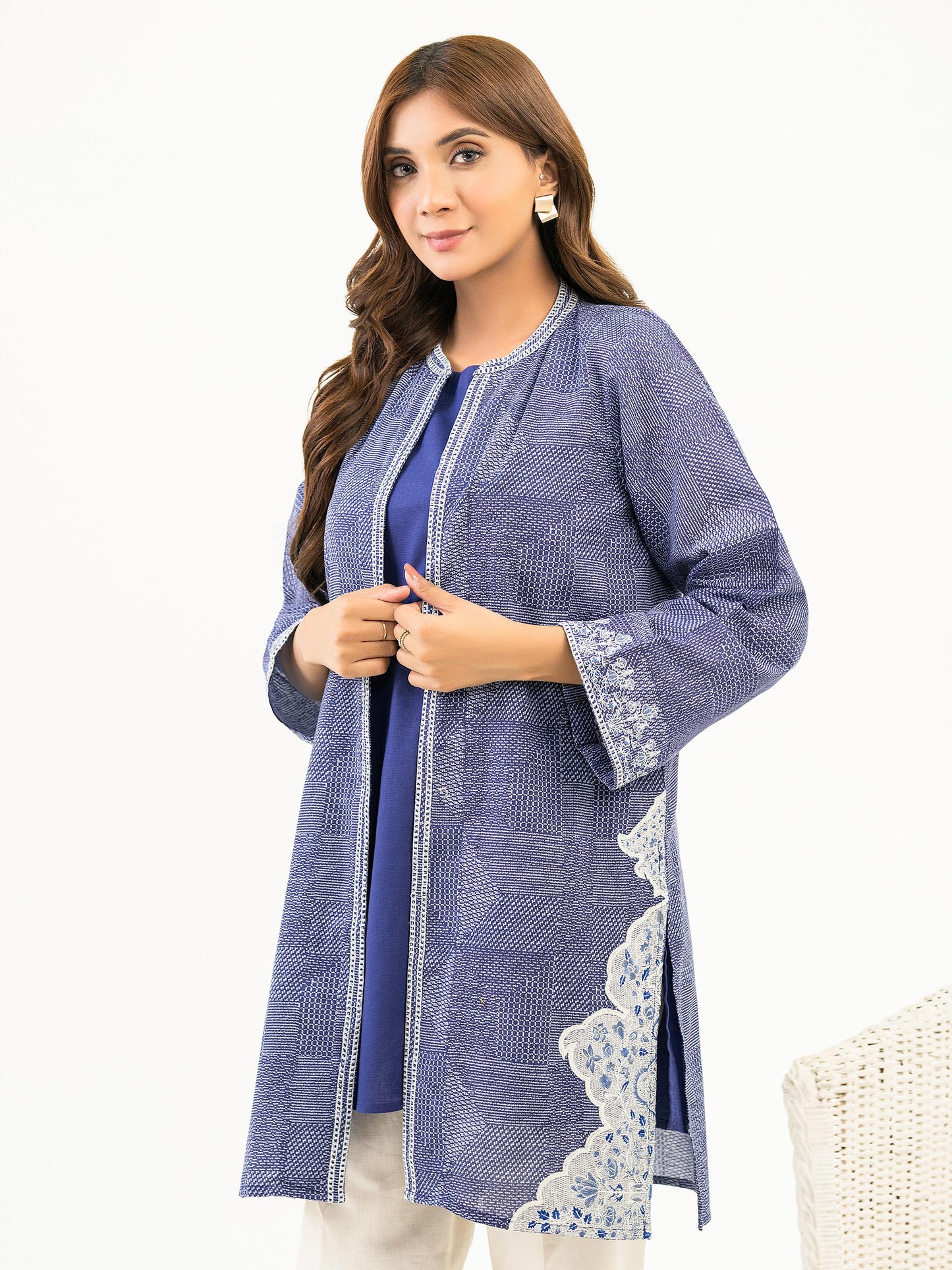 Khaddar Cardigan With Slip-Embroidered(Pret)