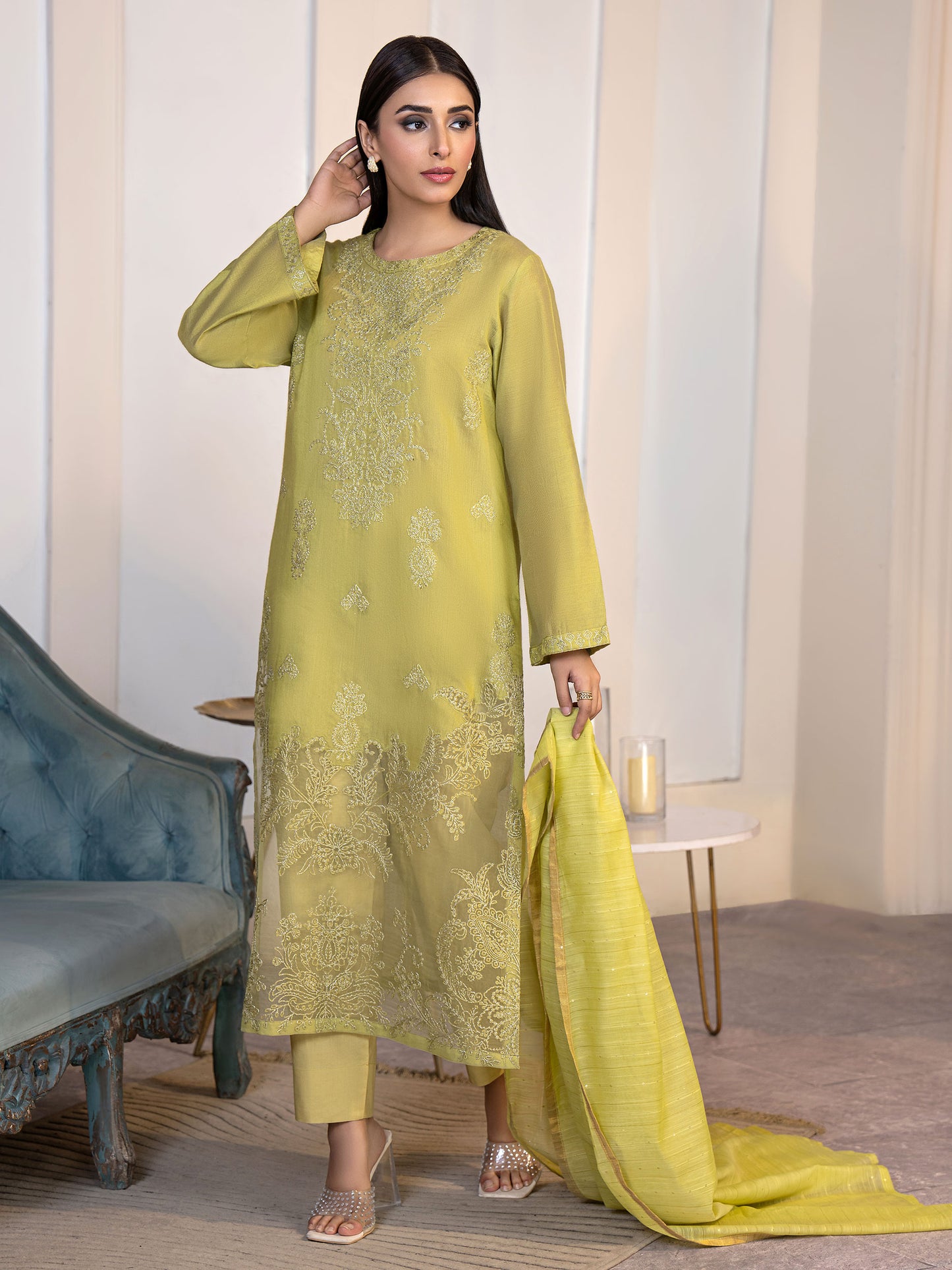 3 Piece Net Suit-Embroidered(Pret)