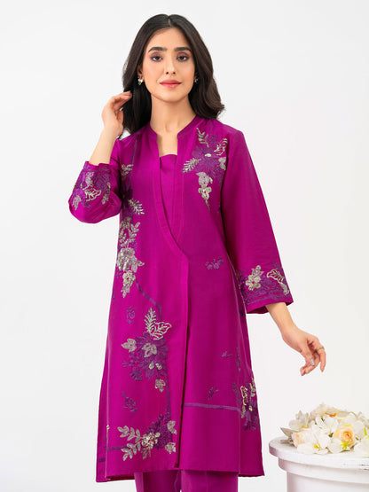 2 Piece Satin Suit-Embroidered (Pret)