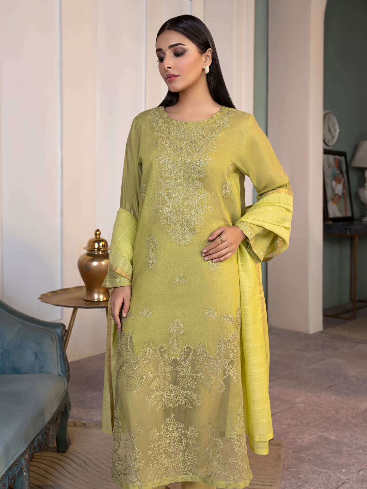 3 Piece Net Suit-Embroidered(Pret)