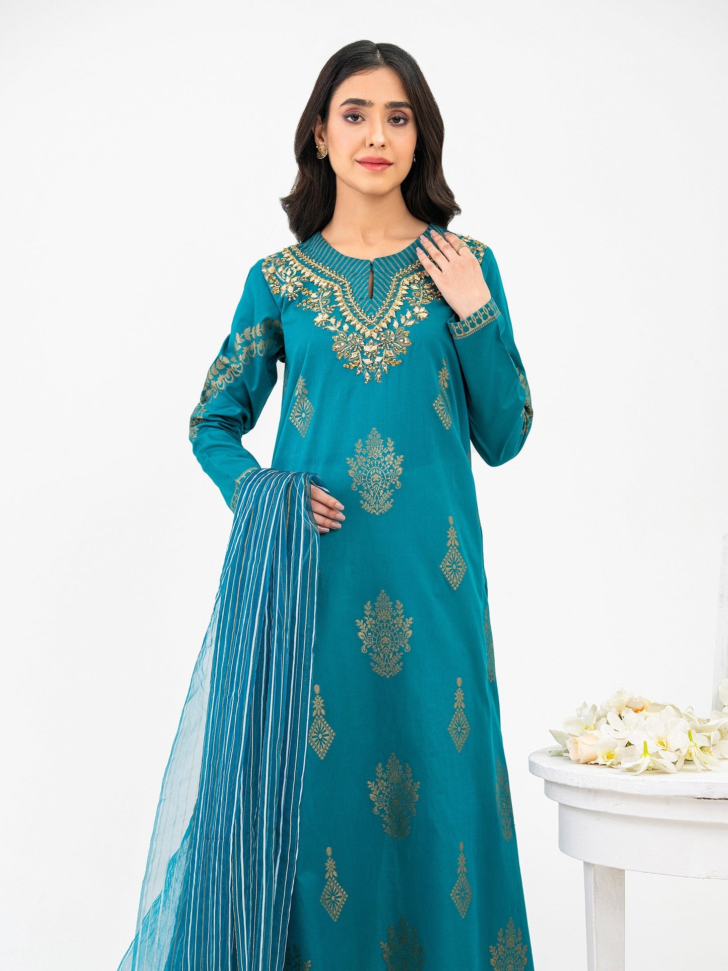 2 Piece Jacquard Suit-Embellished (Pret)