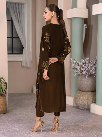 2 Piece Velvet Suit-Embroidered (Pret)