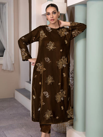 2 Piece Velvet Suit-Embroidered (Pret)