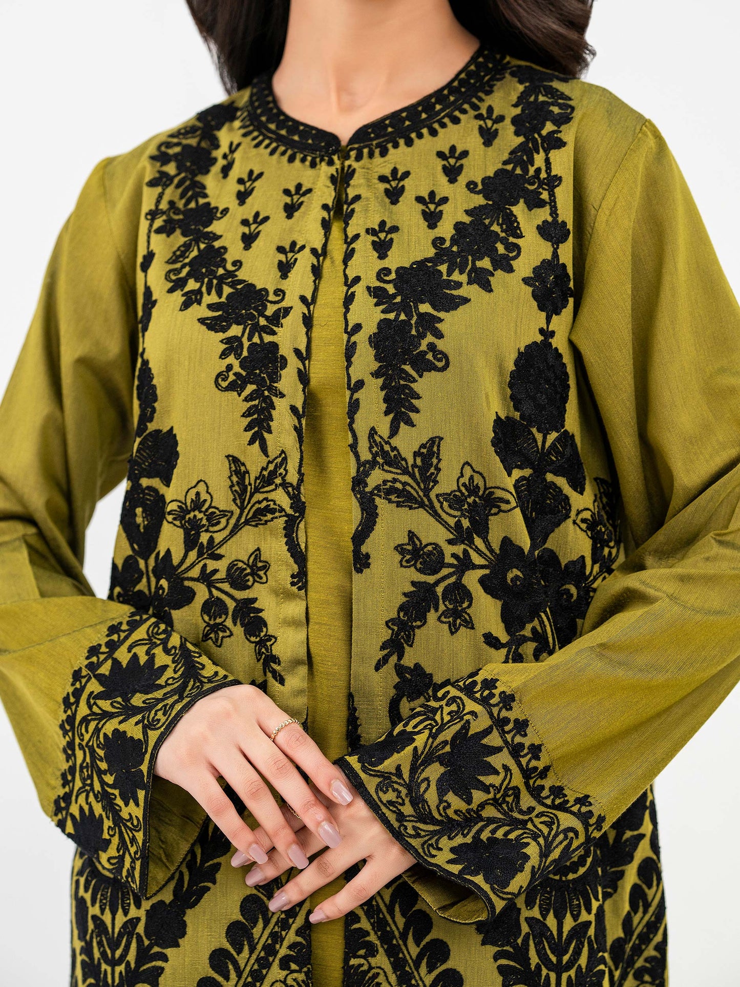 3 Piece Raw Silk Suit-Embroidered (Pret)