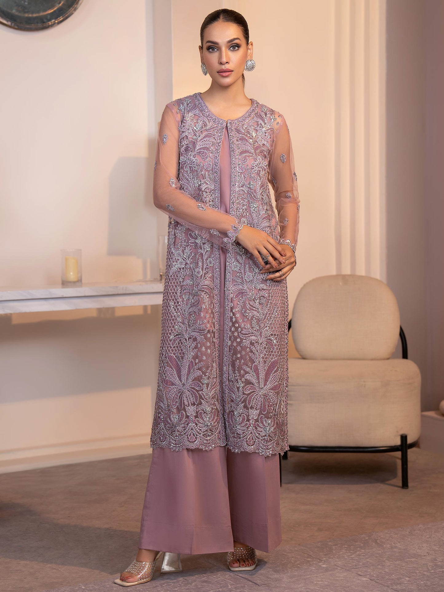 3 Piece Net Suit-Embroidered (Pret)