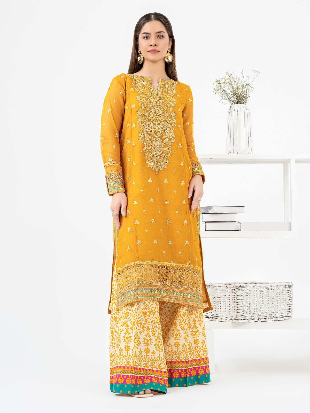 2 Piece Rajjo Net Suit-Embroidered (Pret)