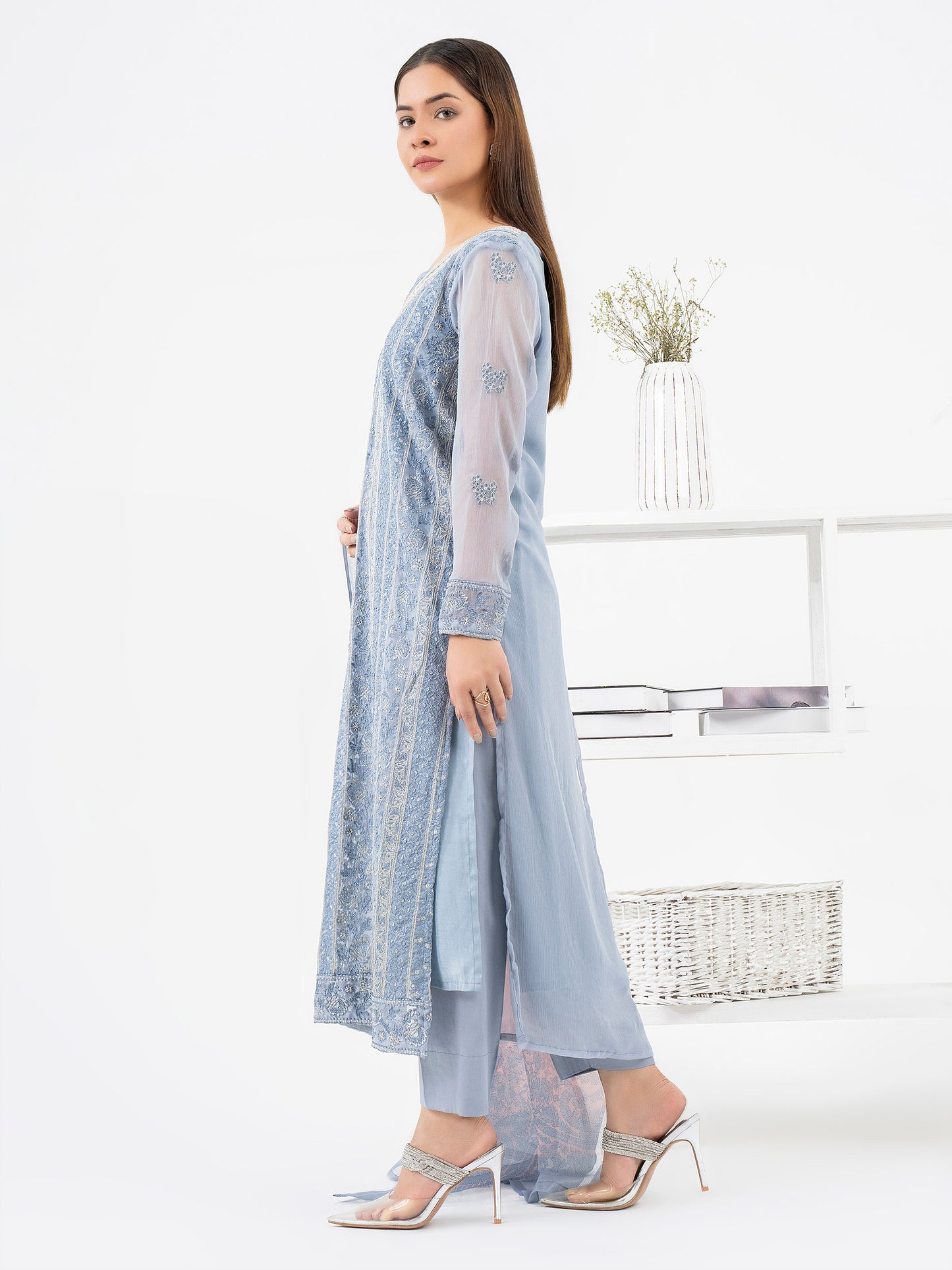 3 Piece Chiffon Suit-Embroidered (Pret)