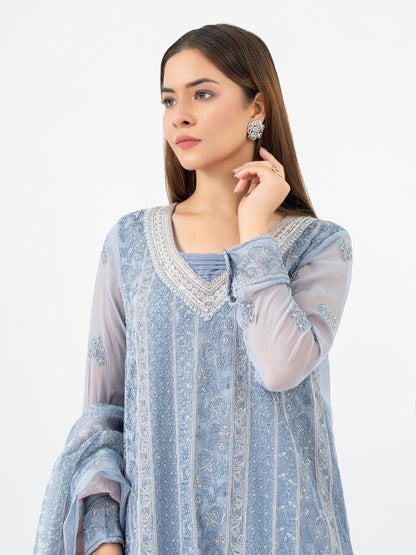 3 Piece Chiffon Suit-Embroidered (Pret)