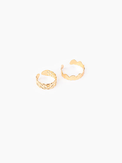 Geometric Gold Ring Set