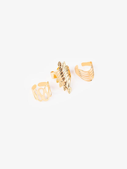 Geometric Gold Ring Set