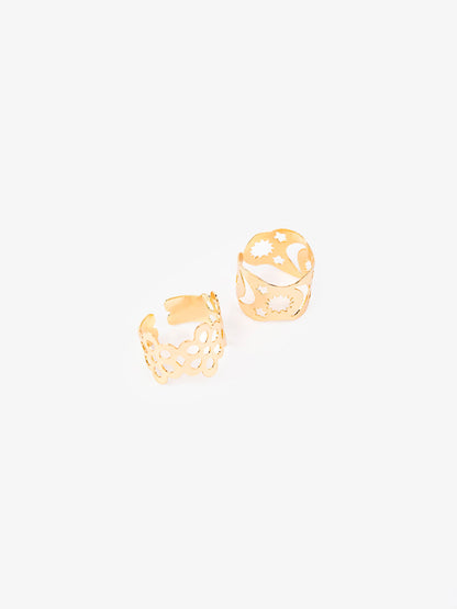 Geometric Gold Ring Set