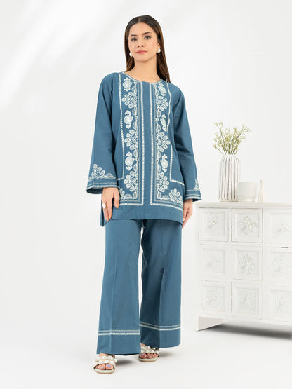 Cambric Co-ord Set-Embroidered (Pret)