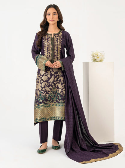 3 Piece Jacquard Suit-Embroidered (Pret)