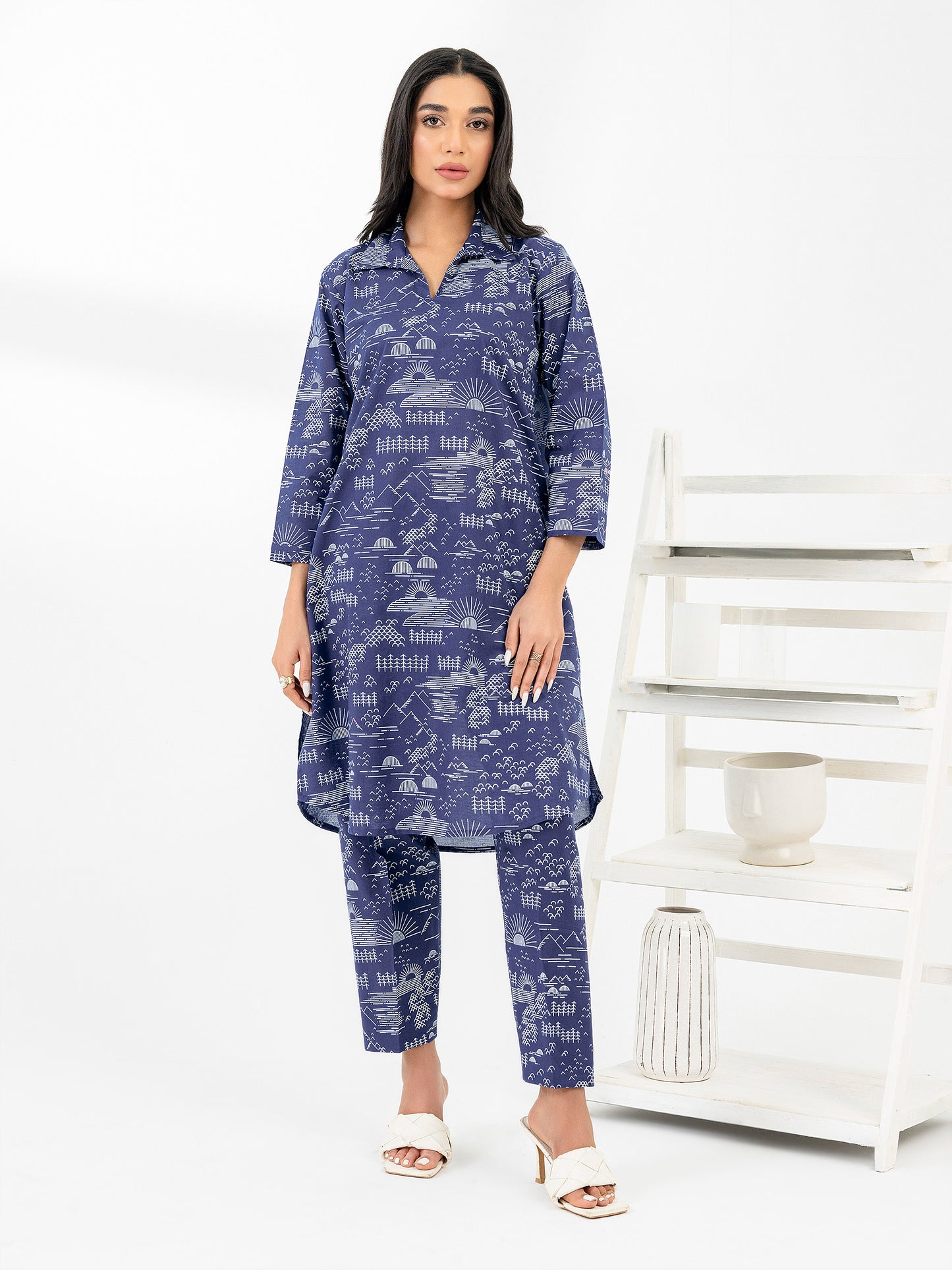 Lawn Co-Ord Set-Paste Print (Pret)