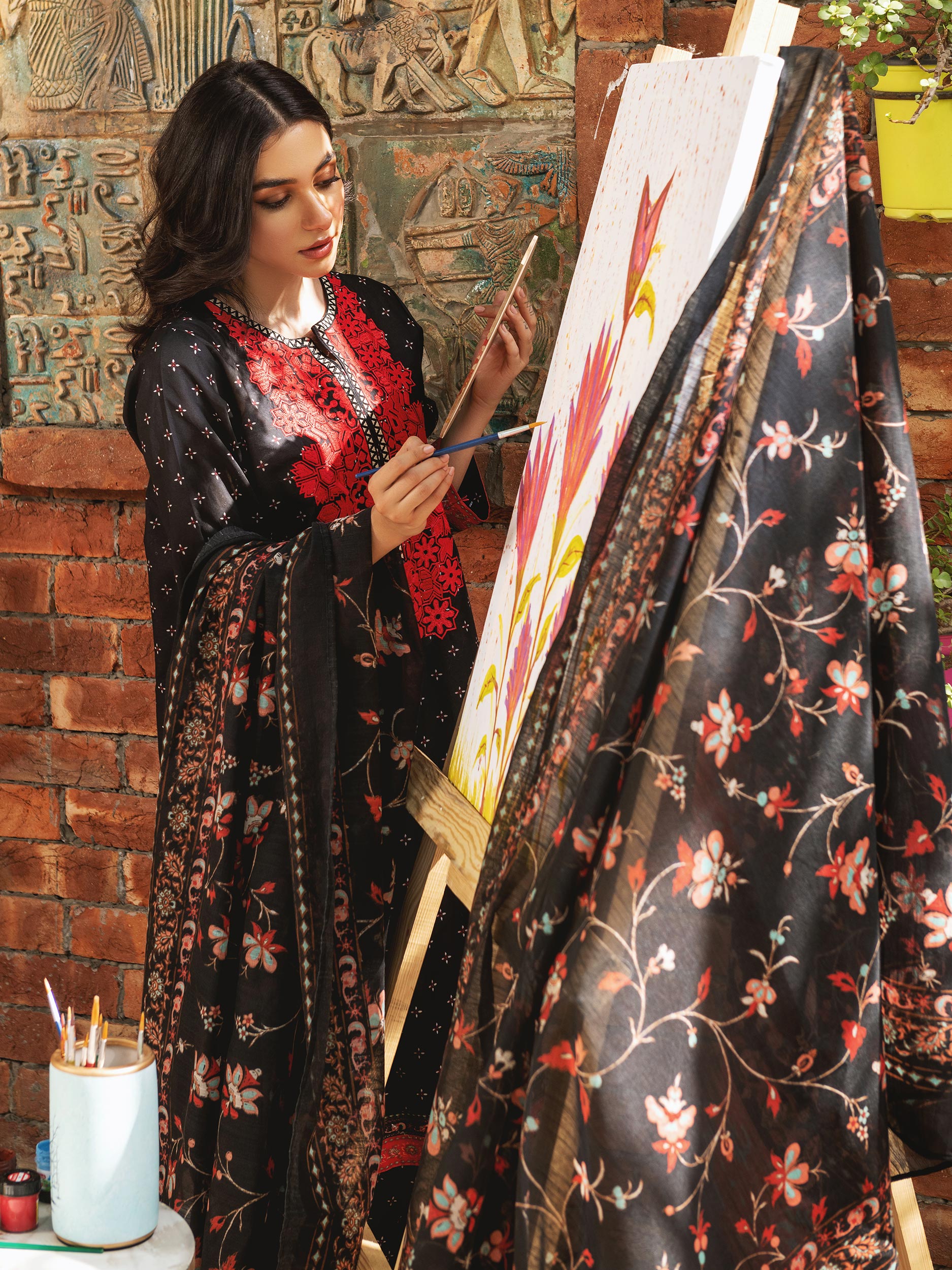 unstitched two-piece embroidered dress