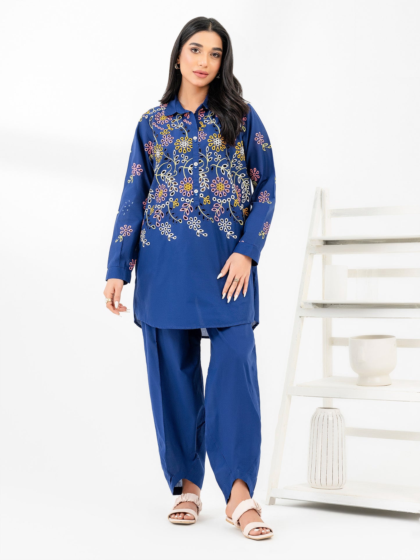 Cambric Co-Ord Set-Embroidered (Pret)
