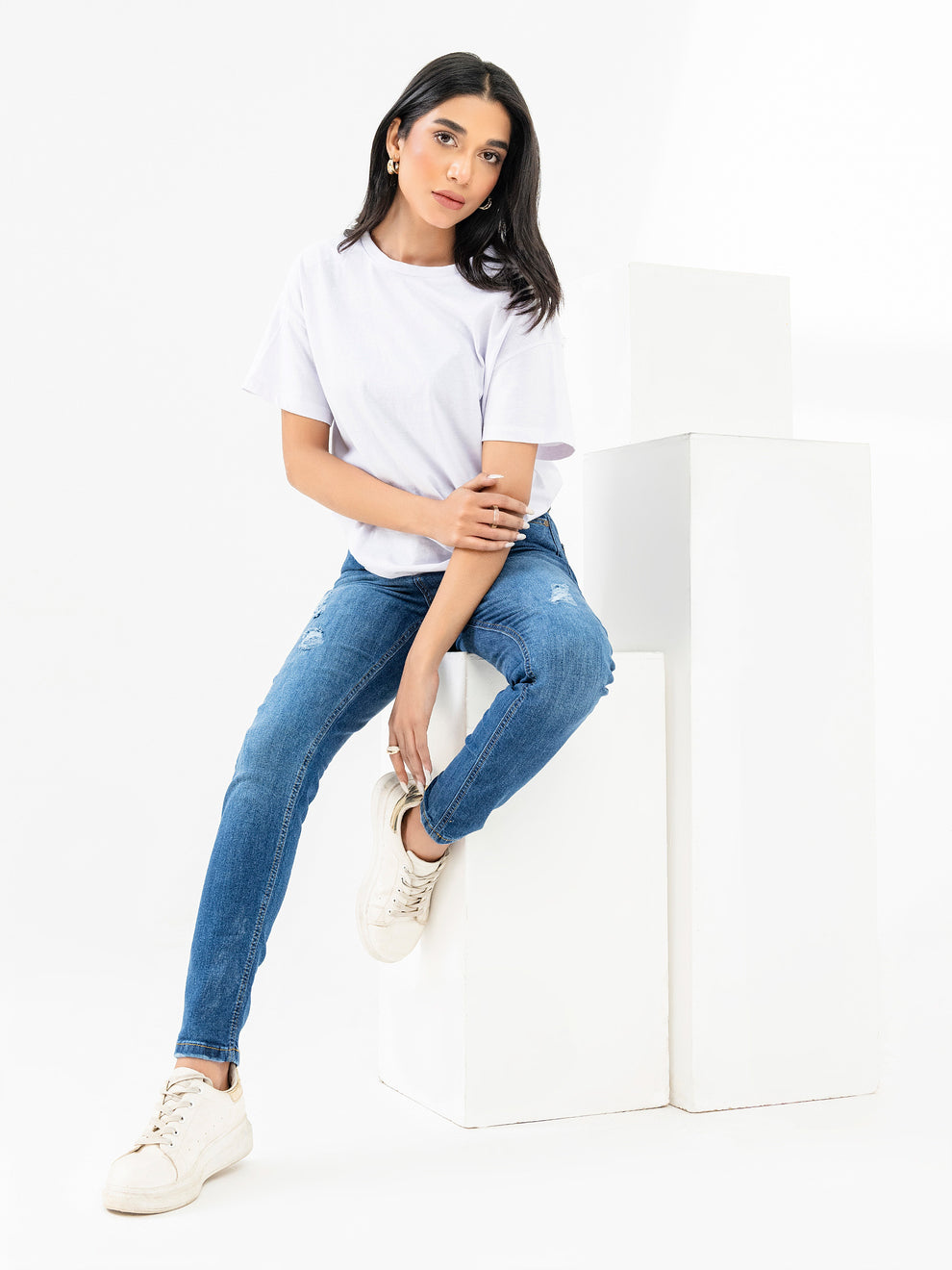 Cream Ripped Jeans Ripped Skinny Jeans – Limelightpk