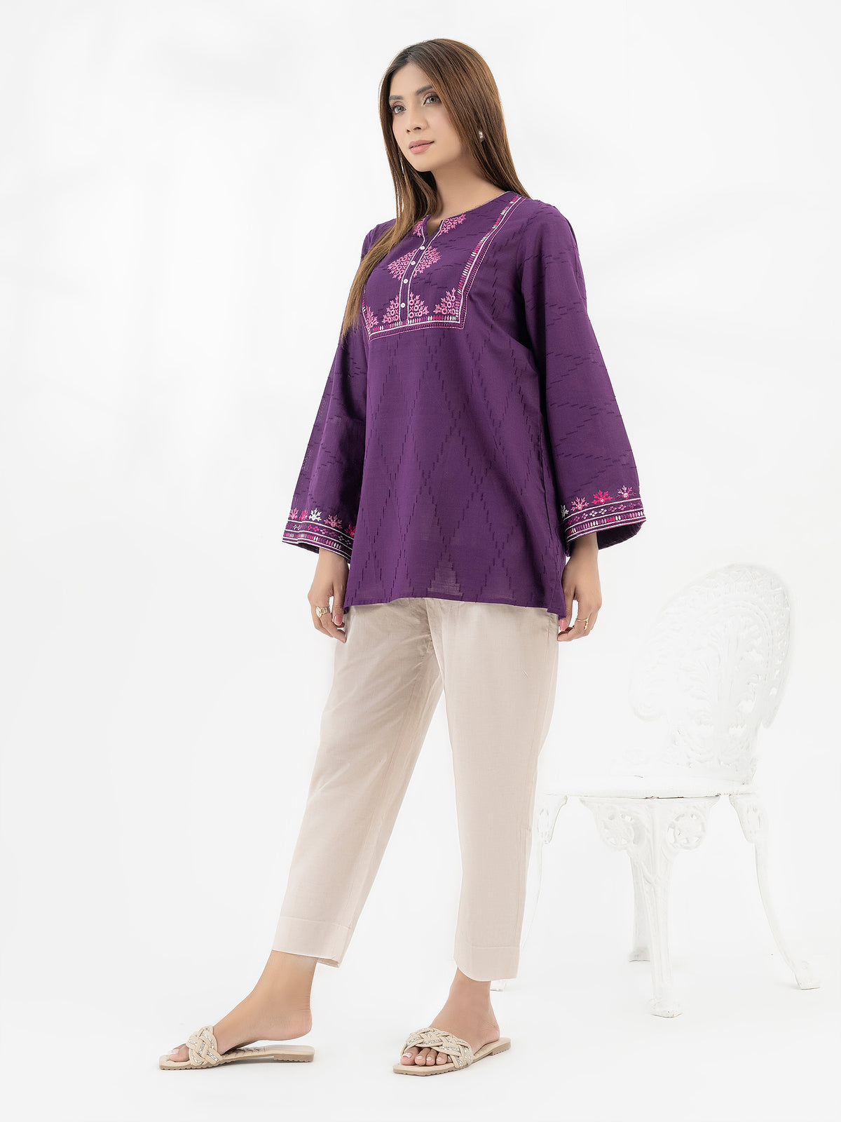 Jacquard Kurti-Embroidered (Pret)
