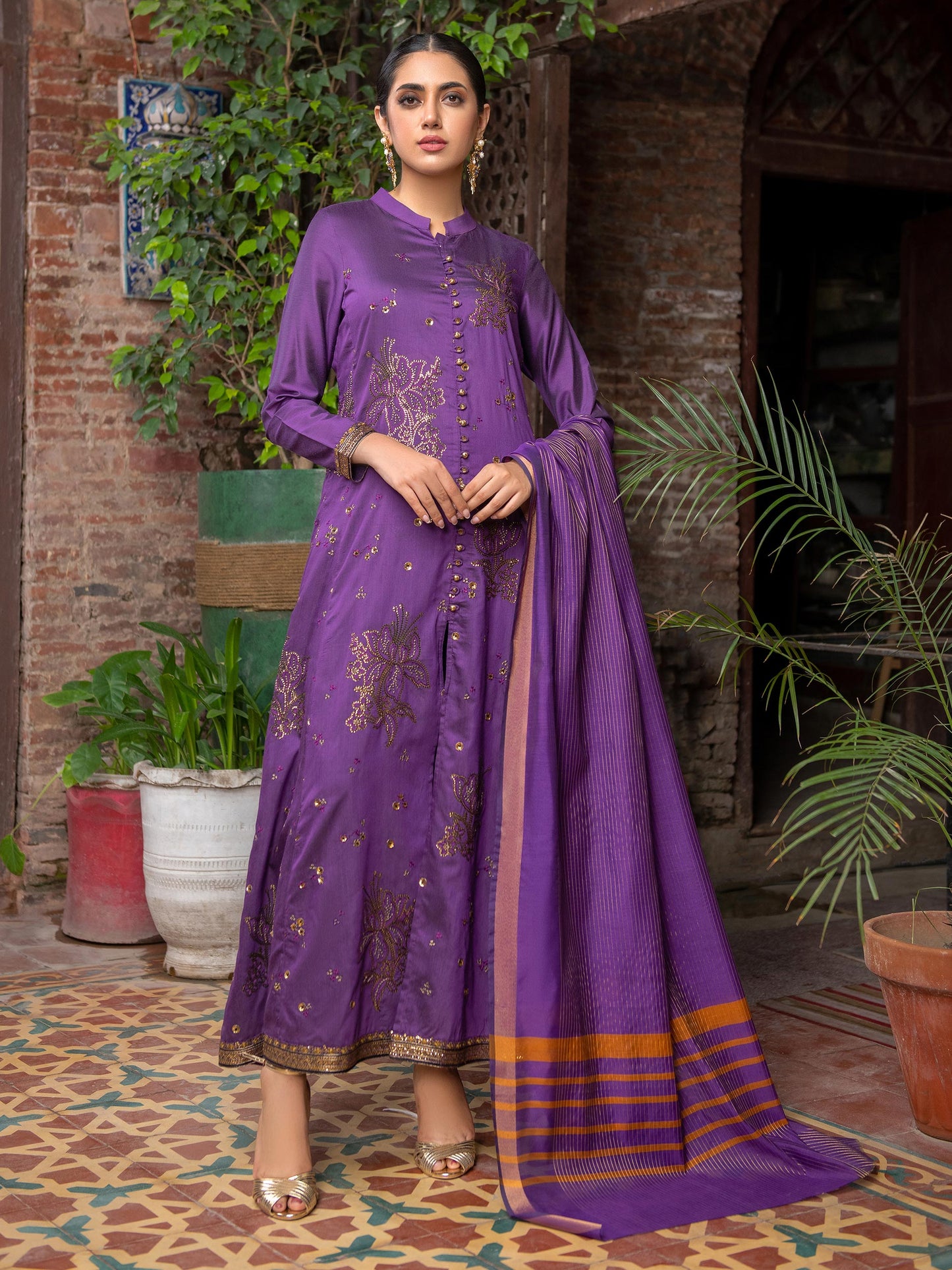 3 Piece Silk Suit-Embroidered (Unstitched)