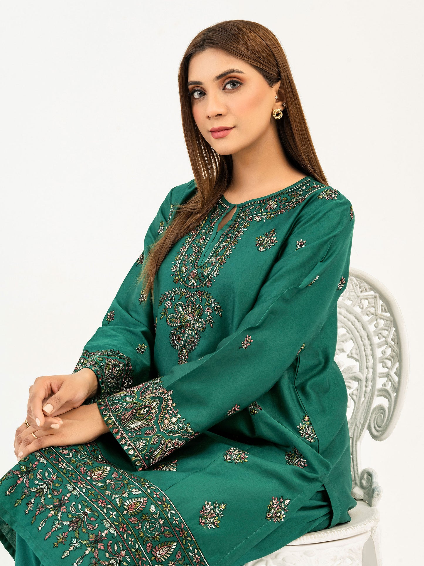 2 Piece Satin Suit-Embroidered(Pret)