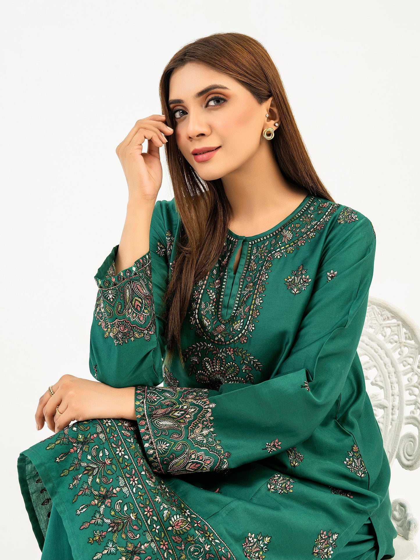 2 Piece Satin Suit-Embroidered(Pret)