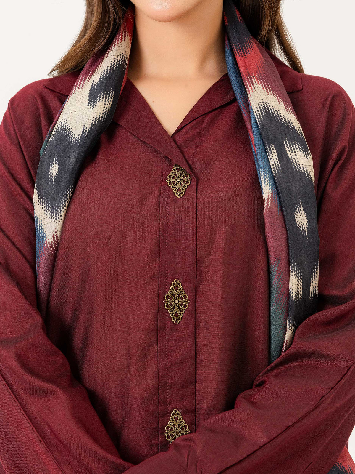 3 Piece Raw Silk Suit-Embroidered (Pret)