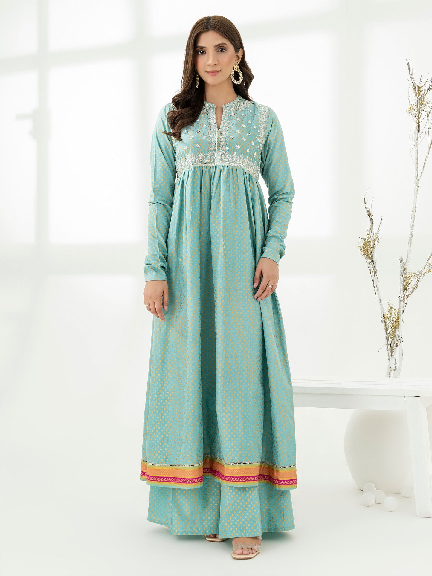 2 Piece Satin Suit-Embroidered (Pret)